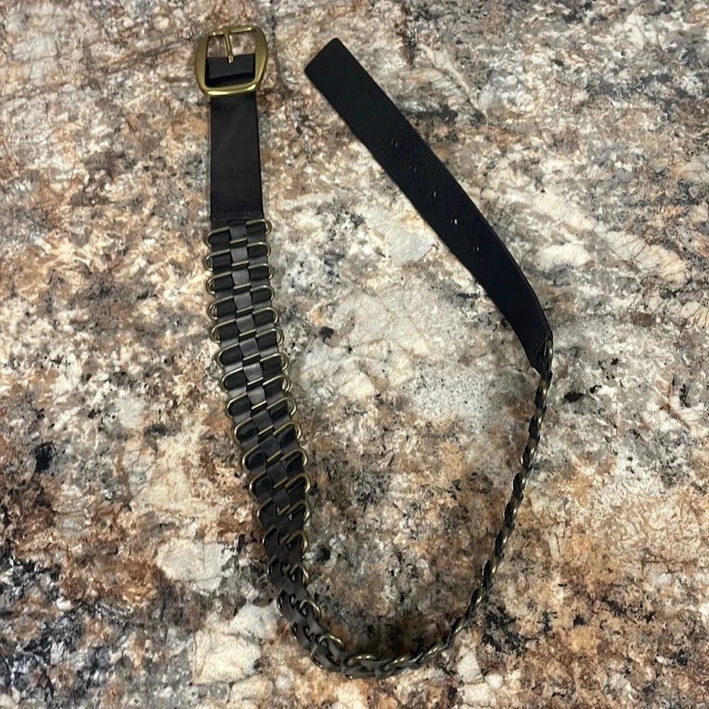 Linea Pelle Black and Gold Chain Belt Size  Medium